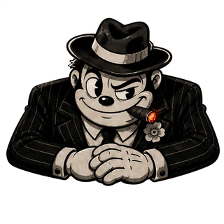 Amused, a transparent render of the gangster boss character