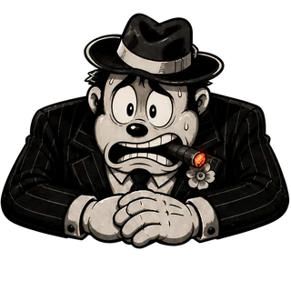 Terrified, a transparent render of the gangster boss character