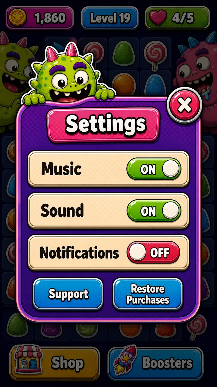 Generated settings popup screen, scored 8.3 out of 10